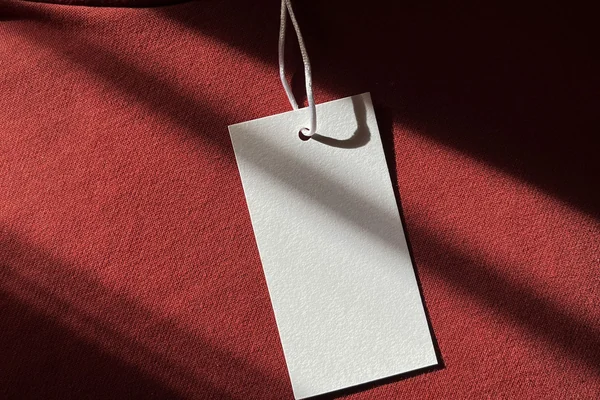 Blank hang tag on a garment, ready for private label branding