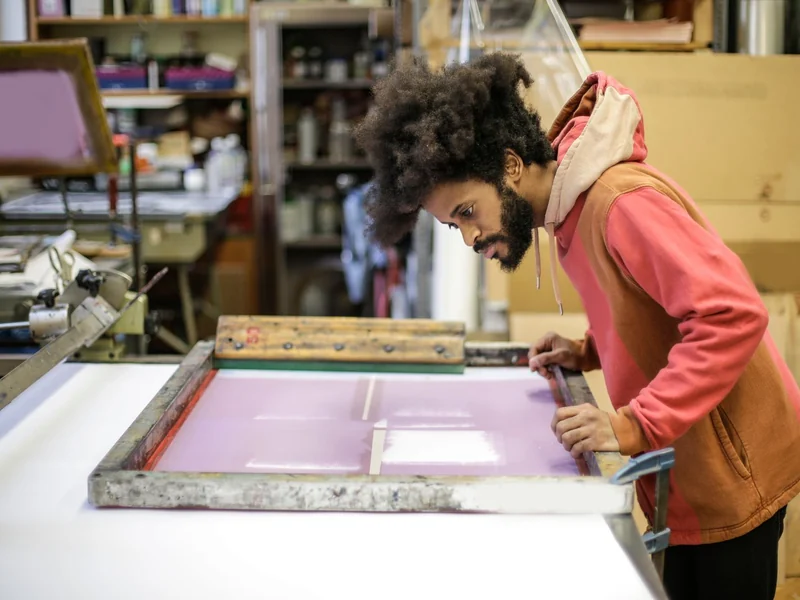 Printer aligning a screen on a printing table before a screen printing run